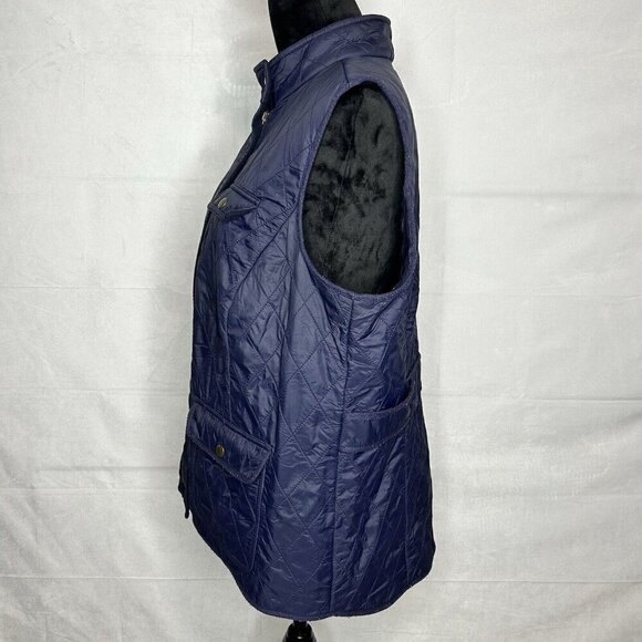 Talbots Woman 1X Navy Quilted Puffer Vest Full Zipper with Snap Cover Nylon - Picture 4 of 9